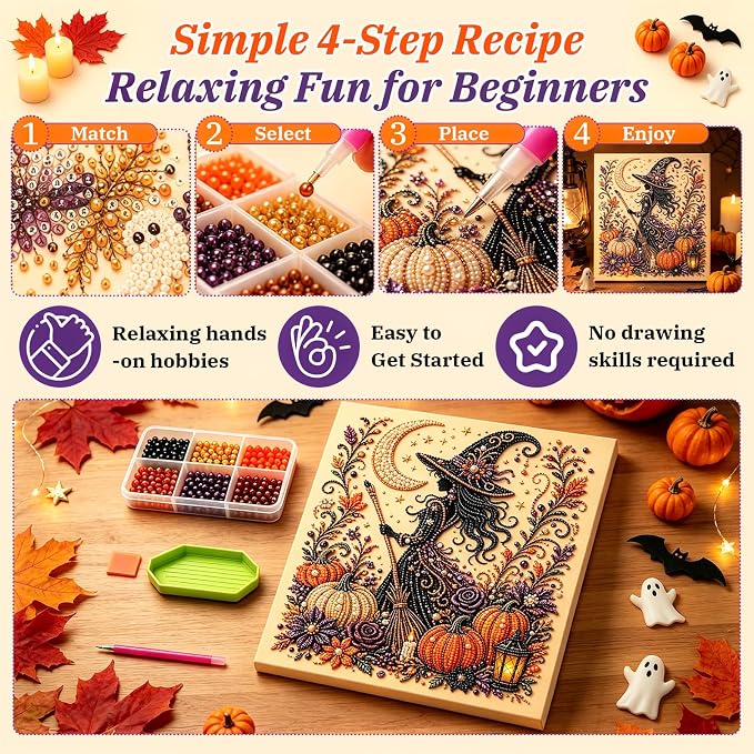 Halloween Ghost Pearl Art DIY Kit,Cute 3D Pearl Mosaic Craft Set for Adults & Beginners,Spooky Ghost Pumpkin Canvas Art for Fall Home Decor,Wall Art for Gift