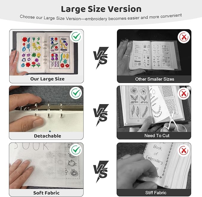 Vipxsa Embroidery Stitch Book Kit for Beginners, 138 Patterns with Embroidery Hoop & 87 PCS Tools, Portable Loose-Leaf Beginner Embroidery Kit Hand Embroidery Starter Kit for Adults DIY Craft Lovers