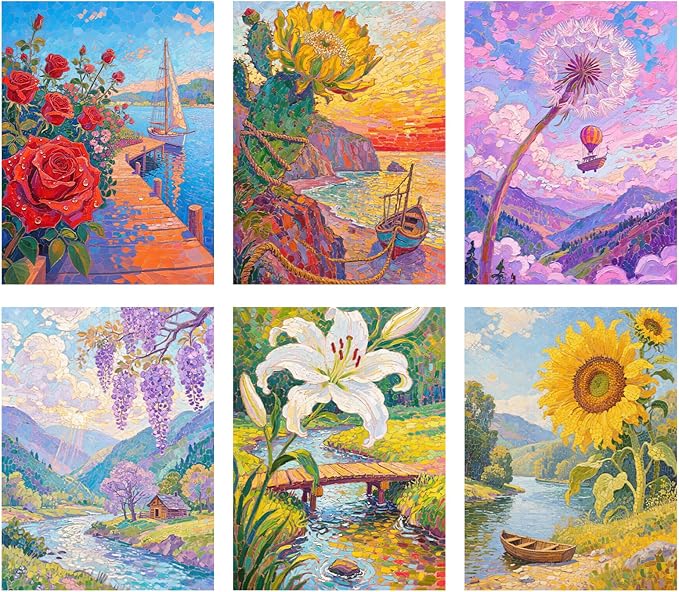 Leatrice 6 Pack Flower Diamond Painting Kits for Adults 5D Diamond Art Kits