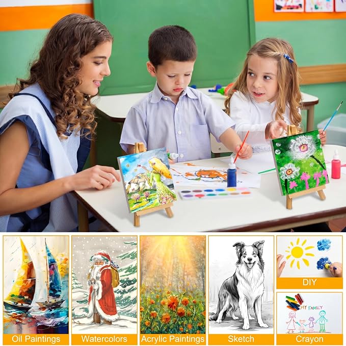 Mimorou 150 Pcs Mini Canvas with Easel for Painting Wood, 6 x 6 Inch