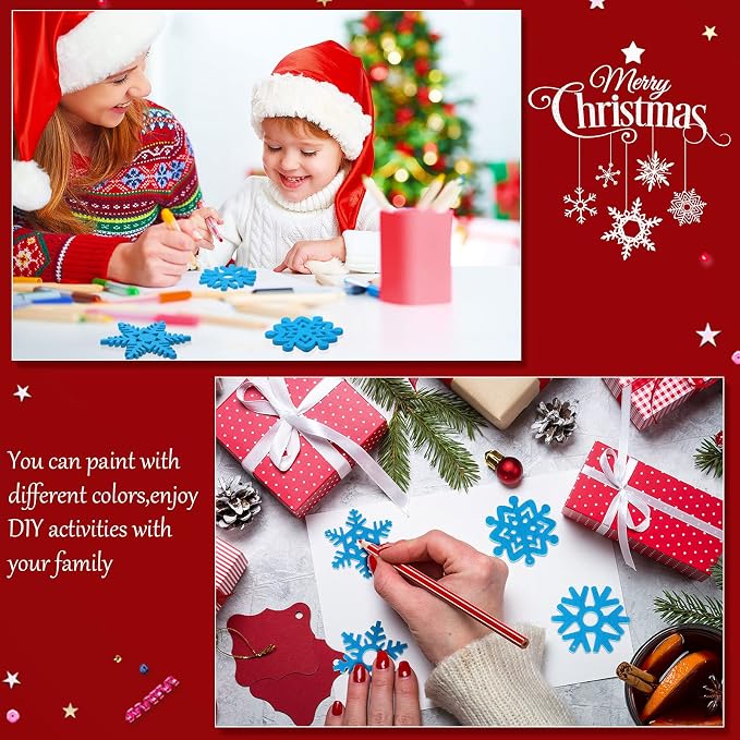 Blulu 100 Pcs Christmas Wooden Snowflakes Crafts, Blue, 2 in