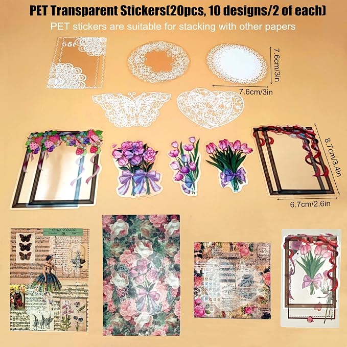 Esweny 100 PCS Vintage Ephemera Pack Journaling Scrapbooking Supplies Scrapbook Sticker Paper Kit for Junk Journal Planners Collage Craft Notebooks Decoupage Album (Flowers)