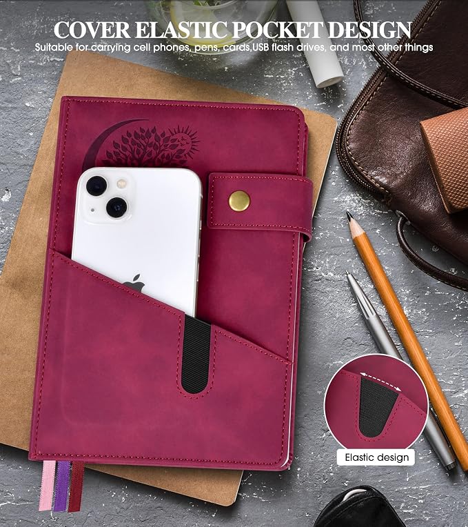 PAIBAS Blank Journal Notebook, A5 Hardcover Leather Sketchbook with 200 Pages Thick Blank Paper for Men Women, Unlined Drawing & Writing Journal, 5.9" x 8.4" Plain Notebook (wine red)
