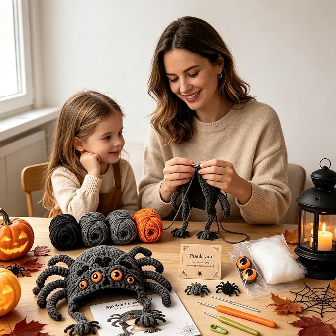 Halloween Hat DIY Crochet Kit, Fantasy Hood Hat DIY Crochet Kit, Spider