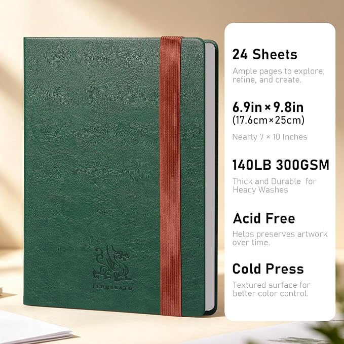 FLUNBRATO Artist-Grade Watercolor Sketchbook,100% Cotton, 6.9 x 9.8 in