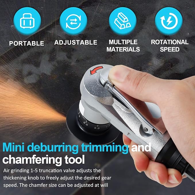Mini Pneumatic Chamfering Machine, 30000 RPM Portable Air Beveling Machine with 1/4 Inch Air Inlet Handheld, 45° Mini Chamfering Machine Air Tools with Blades for Beveling Deburring