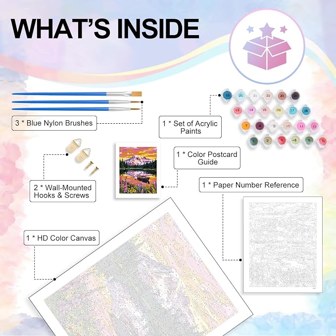 Paint by Numbers Kit for Adults, Mountain Lake Number Painting Canvas Kit | DIY Acrylic Painting Set for Beginners, Stress Relief Relaxing Craft, Home Wall Decor, Holiday Gift for Adults, 16x20 Inch
