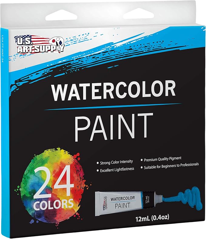 U.S. Art Supply Professional Watercolor Paint Set, 24 Colors in 12ml Tubes