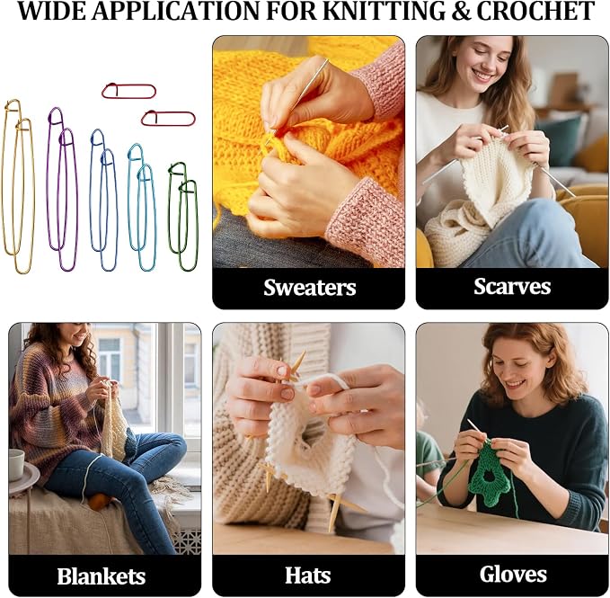 12pcs Knitting Stitch Holders Set, Aluminum Yarn Stitch Holder Needles, Colorful Safety Pin Style Cable Stitch Holders for Knitting, Crochet, Sweaters, Socks, Yarn Sewing DIY Craft Tools