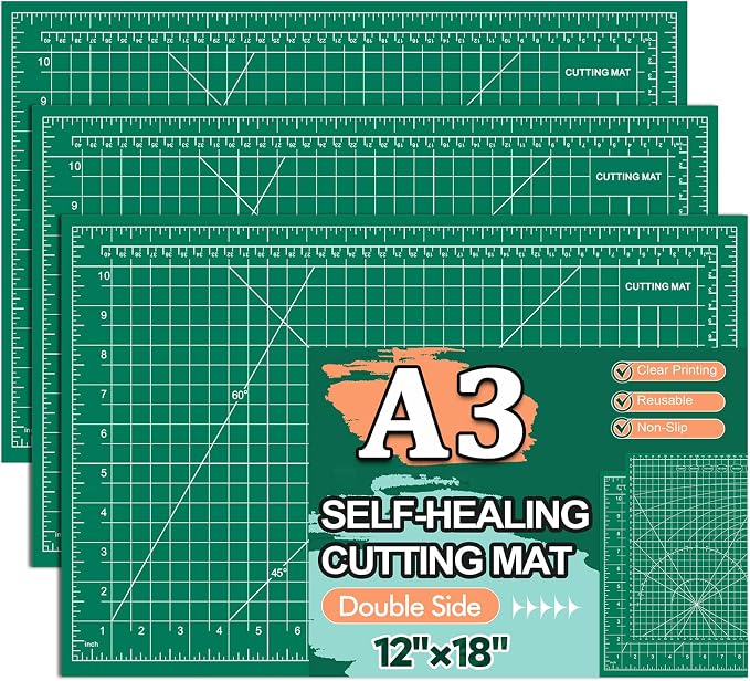 Self Healing Cutting Mat 3 Packs, 12×18 Inch Fabric Cutting Mats for Crafts, Double Sided Sewing Boards for Quilting Hobby Scrapbooking 5 Layers