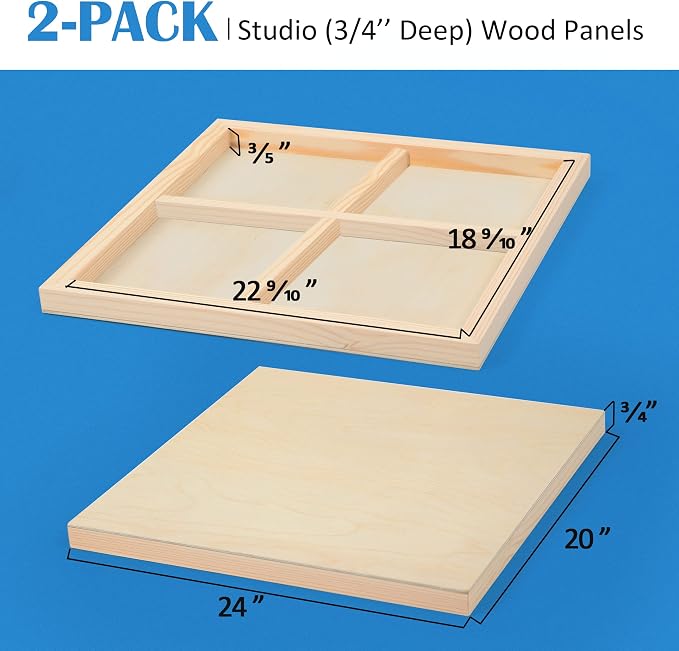 Falling in Art 2 Pack 20x24 Unfinished Birch Wood Panels Kit for Painting | Studio 3/4’’ Deep Wood Canvas, Cradle Boards for Acrylic Pouring, Art, Crafts, Epoxy Resin, Laser Engraving Cutting