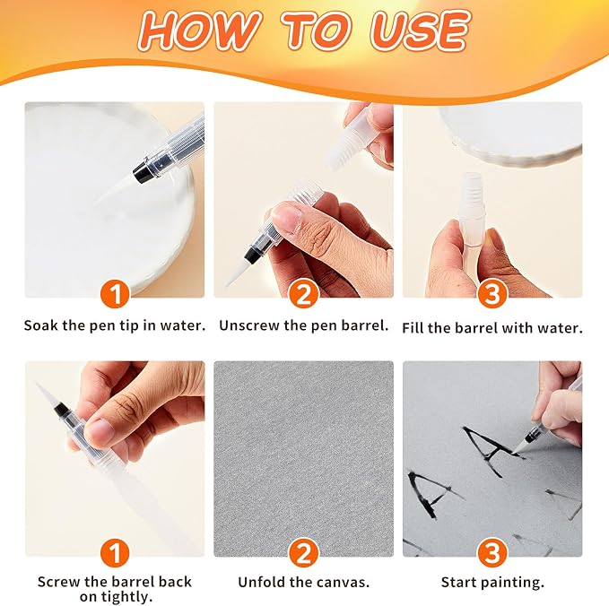 ForraFun 5 Pcs Water Drawing Writing Canvas Set Reusable Water Art Painting Board Portable Drawing Writing Cloth with 3 Brushes and 1 Storage Case for Artist Meditation Calligraphy Practice