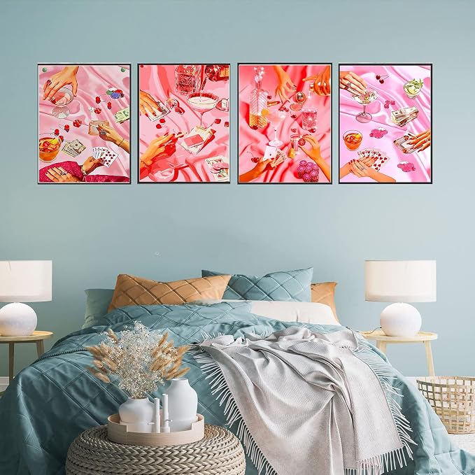 4 Pack Pink Diamond Art Kits for Adults Diamond Painting Kit for Beginner | Vintage 5D DIY Diamond Dots Full Drill Crafts for Gem Art Dot Art for Adults Home Wall Decor for Teens Boys Girls 12x16 inch