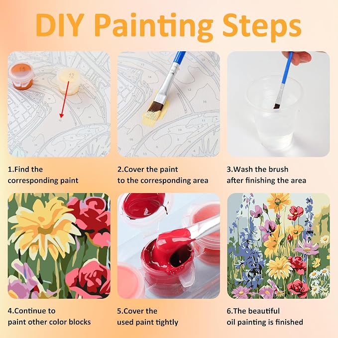 Mandun Wild Flowers Paint by Numbers Kit for Adults, 3 Pack, 7.8x11.8 inch | DIY Painting Kits Crafts for Adults, Relieve Stress, Frame Canvas, Wooden Easel, Gift Box, Home Wall Decor