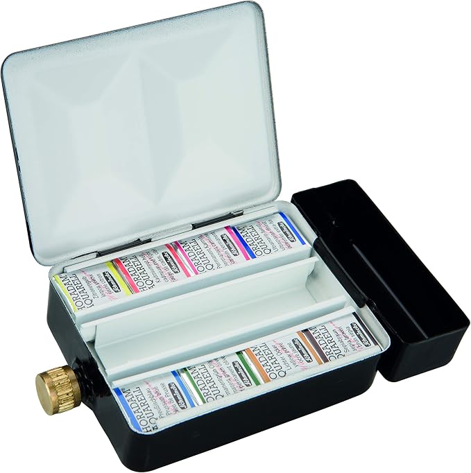 Schmincke Horadam Aquarell Half-Pan Paint Metal Set with Water Container, Set of 8 Colors (74408097)