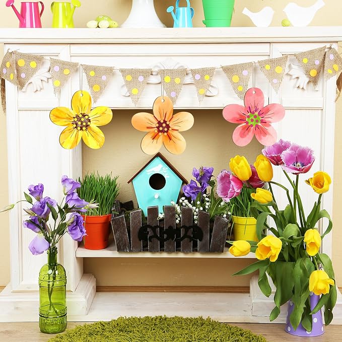 Large Size 7 inch Wooden Spring Ornaments to Paint, Wooden Flower Cutouts DIY Blank Unfinished Round Wood Discs Ornament for Crafts Hanging Decorations(10PCS)