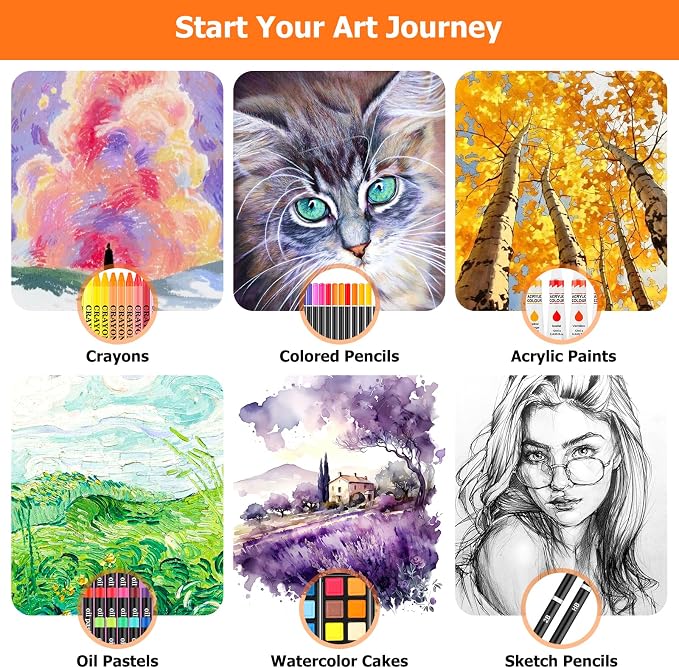Soucolor Art Supplies,192 Pack Deluxe Art Set Drawing Painting Supplies Kit | Acrylic Pad, Watercolor Pad, Sketch Book, Canvases, Acrylic Paint, Crayons, Pencils, Gifts for Artist Adults Teen Kids