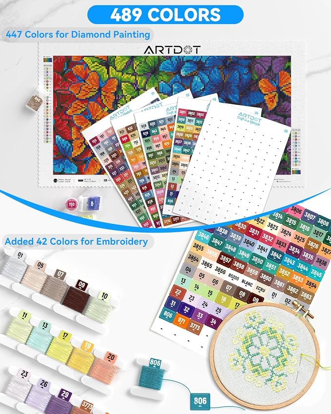 ARTDOT 2 Set Label Stickers for Diamond Art Storage Kits for Adults, 489 Colors Stickers Matched with Actual Embroidery Floss as Diamond Painting Accessories and Cross Stitch Supplies (Pack of 3)