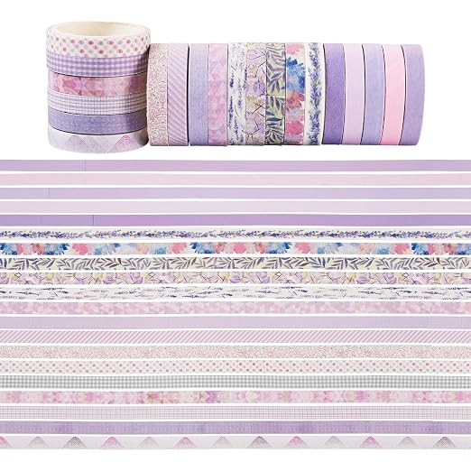 20 Rolls Scrapbook Tape 7 mm Cute Decorative Tape Set Floral Tape Pack Purple Aesthetic Colored Tape Rolls Stickers for Crafts DIY Scrapbook Bible Study Journaling Planner Supplies