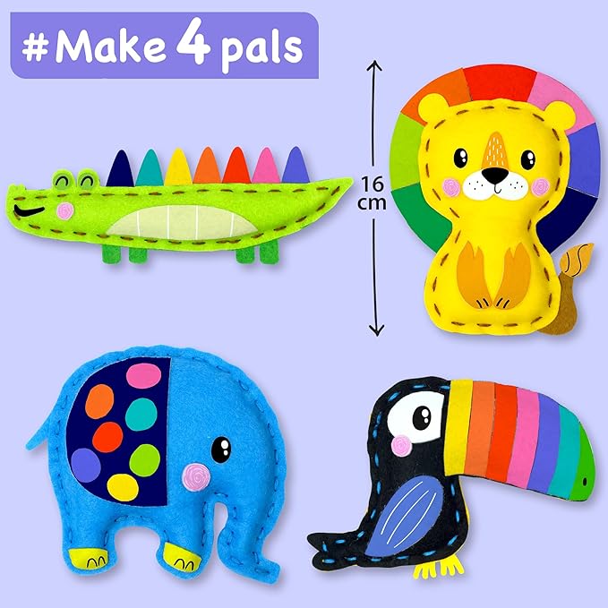 EZCRA Safari Animal Sewing Kit for Kids Ages 4-8 - 4 Felt Projects