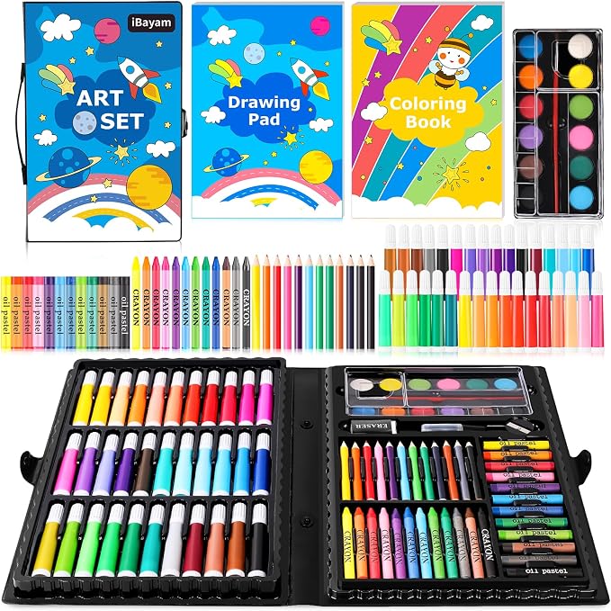 iBayam Art Supplies, 149-Pack Drawing Kit Painting Art Set Art Kits Gifts | Arts and Crafts for Kids Girls Boys Adult Artist, with Coloring Book, Crayons, Pastels, Pencils, Watercolor Pens & Cakes