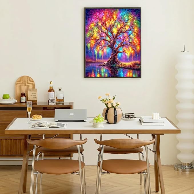 Ausanrl Tree of Life Paint by Numbers with Frame Wooden Easel-Tree Paint by Number Adult,Paint by Numbers Framed Canvas,Adult Paint by Number Kits on Canvas Framed Gifts and Home Wall Decor 12x16inch