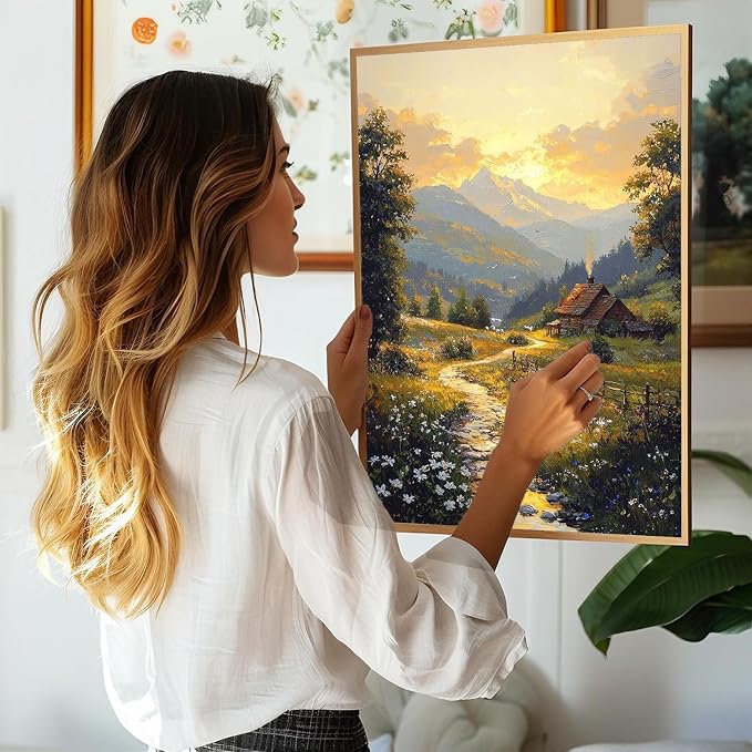 Paint by Numbers Kit for Adults Beginner, Mountain Paint by Numbers Kits | Country Cabin Adult Paint By Number Kits On Canvas Country Oil Paint Kits Adults' Paint-By-Number Kits Home Decor 16x20 Inch