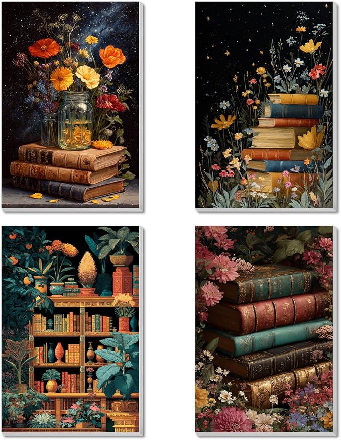 4 Pack Framed Paint by Numbers Kit for Adults Beginner Book Adult Paint by Number Kits on Canvas Flower Painting by Numbers for Adults with Frame Floral DIY Painting Kits for Home Wall Art 8x12 Inch