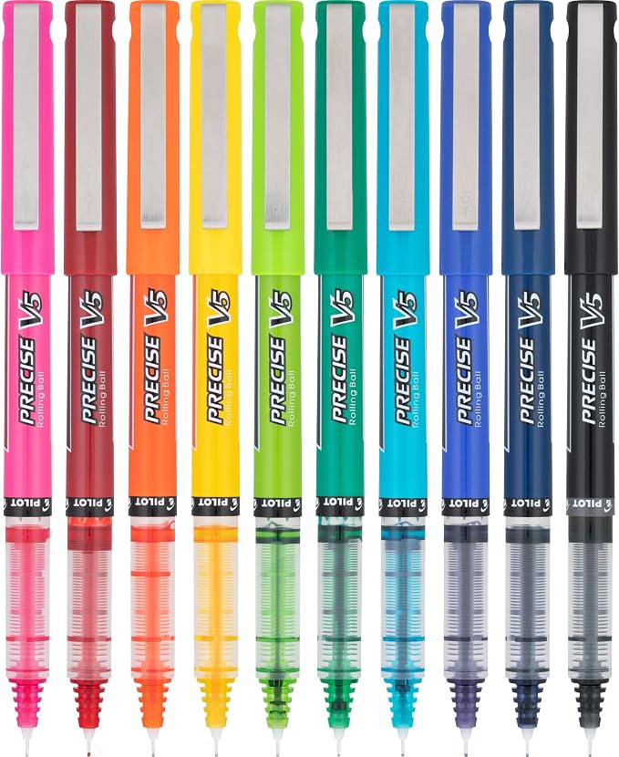 PILOT Precise V5 Capped Rollerball Pens, Assorted Colors, Pack of 10