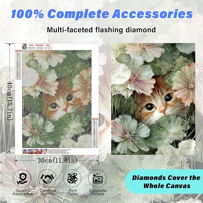 Cute Cat Diamond Art Kits for Adults,Flower Diamond painting Wall Decor