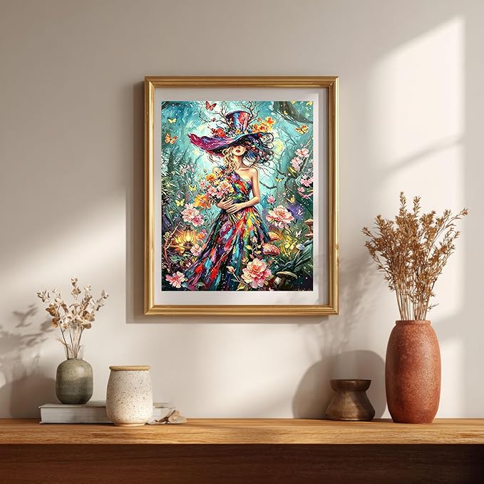 Gemozaic Floral Woman Paint by Numbers Kit for Adults, 16x20 in, Unframed | Elegant Lady Paint by Number on Canvas, Colorful Bouquet Butterfly DIY Acrylic Numbers Painting for Home, Wall Decor, Gift