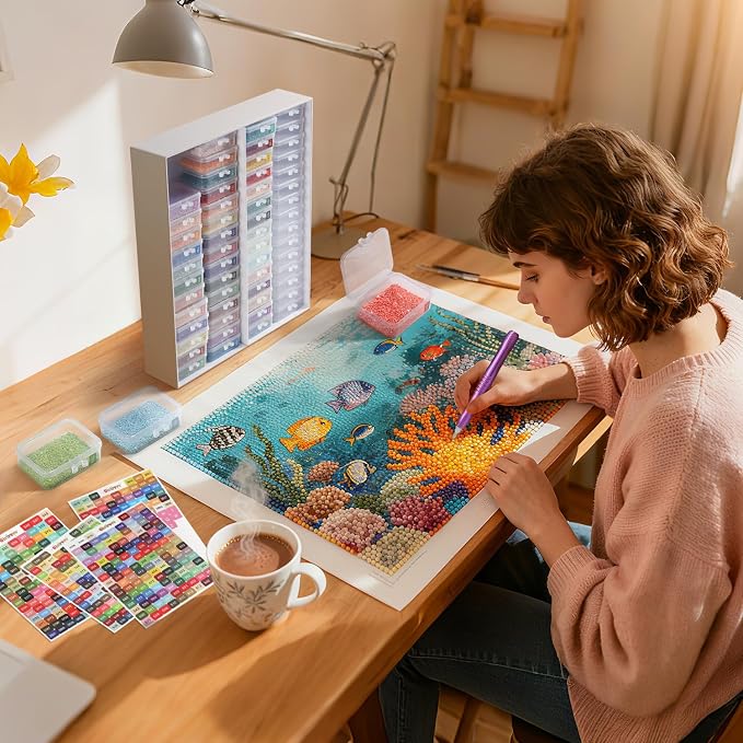 Diamond Art Storage Containers Trays, 60 Pcs | GRS-Certified Eco-Friendly Materials, 2-in-1 Diamond Painting Trays with Lids, Shake to Sort, Spill-Proof, Labels Included