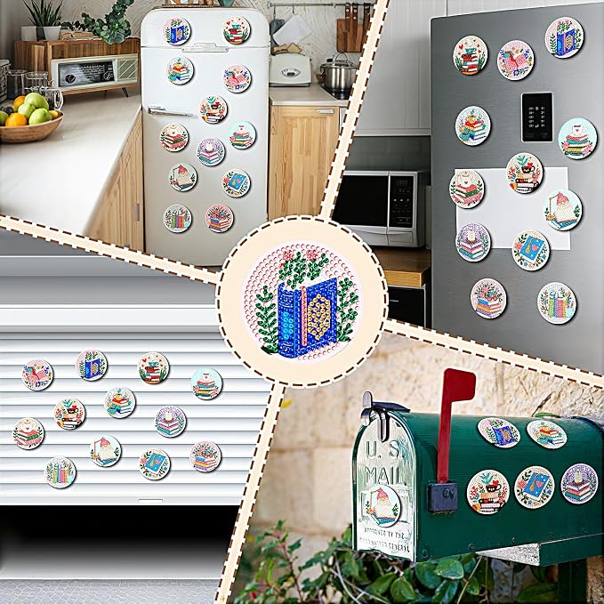 Zonon 12 Pcs Patriotic Diamond Art Kits Magnet,Book Diamond Fridge Magnets | Diamond Painting Stickers, Sparkling Book Designs, Book Lover Magnetic Stickers,Gifts, for Refrigera tor Home Kitchen Decor