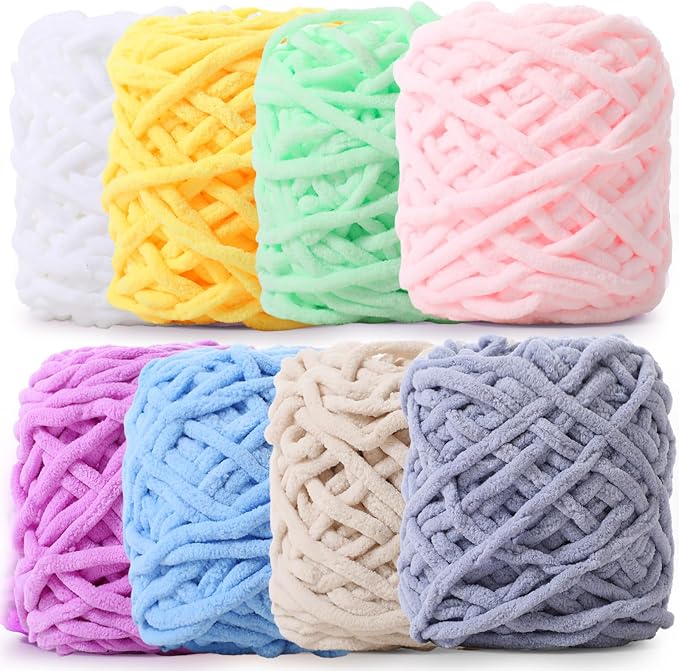 Buryeah 8 Pack Chunky Chenille Yarn for Crocheting, Vivid Colors