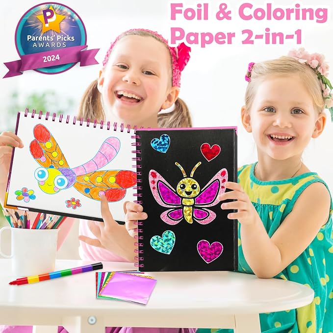 FUNNYB&G Foil Art Craft Kit for Kids, Sparkly Birthday Gift Toy for Girls | No Mess, Kids Ages 4-10 Create Sparkling Artwork, A Creative Gift for Birthdays, Holidays, Travel Activities,Screen-Free Fun