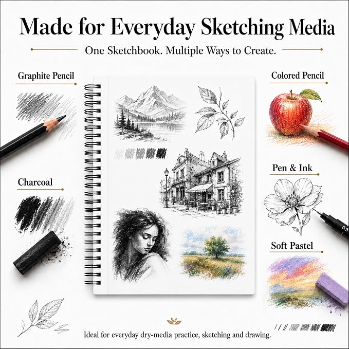 Yagol Sketch Book 9"x12", Spiral-Bound Sketchbook, 68lb/100gsm, 100 Sheets | Sketch Pads for Drawing for Adults, Students & Beginners; Acid-Free Drawing Paper for Art Class, School, Home & Daily Drawing