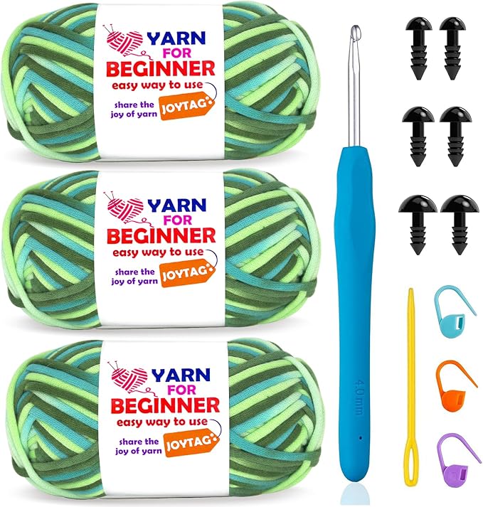 3 Pack Rainbow Beginner Crochet Yarn for Crocheting and Knitting Multicolor Cotton Crochet Yarn for Beginners(Green Tone)