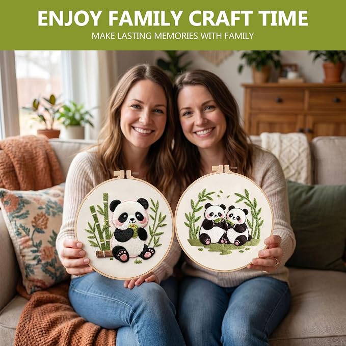 Santune Beginners Embroidery Kit for Adult Needlepoint Cross Stitch Kits Needle Point Sets with Panda Embroidery Patterns, Includes Step-By-Step Instructions and Accessories