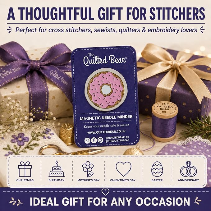 The Quilted Bear Magnetic Needle Minder, Donut | Enamel Needle Keeper for Embroidery & Cross Stitch, Secure Holder for Sewing Needles & Pins, Strong Magnet, Sewing Accessory