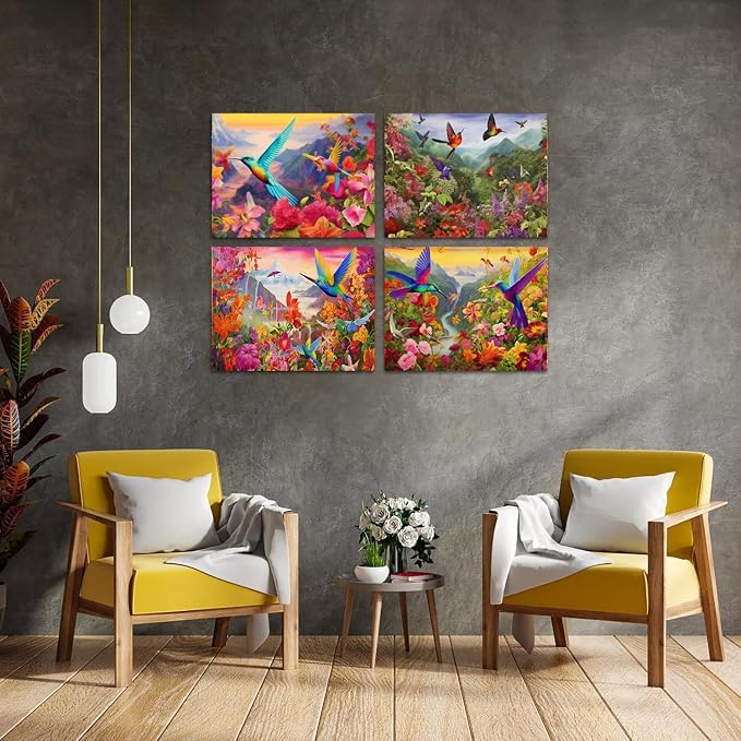 DOTSOPS 4 Pcs Hummingbird Diamond Painting Kits for Adults Round Full Drill | Art Painting Kit,Crafts DIY 5D Diamond Art Packs Kits,Full for Adults Beginner,Home Wall Decoration Gift 11.8 x 15.7 Inches