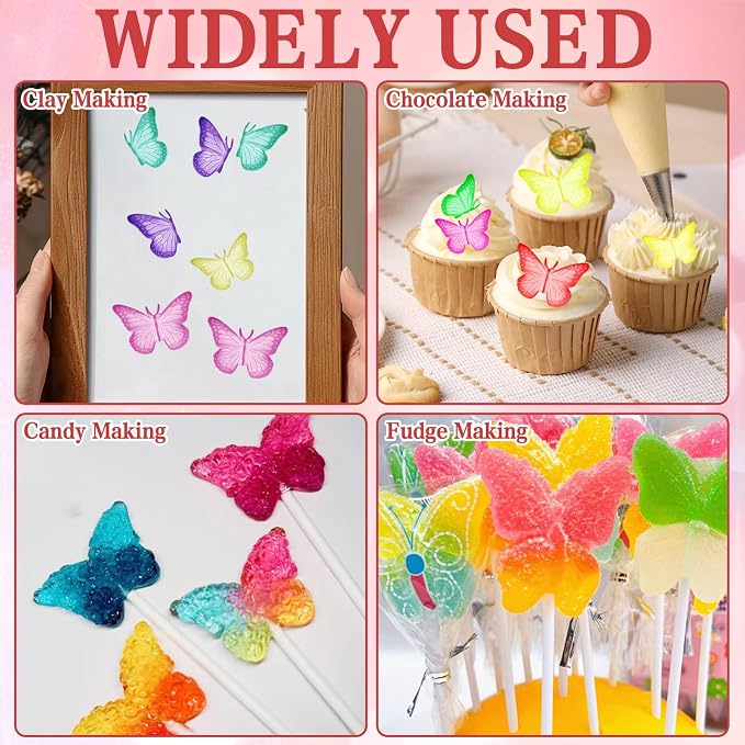 4Pcs Butterfly Silicone Chocolate Molds Cake Decoration Non-stick Cute Moulds Ice Cube Tray Homemade DIY Tool Crafts Polymer Clay for Baking Cupcake Soap