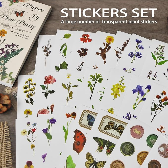 PRSTINCOL Flower Sticker Book, 40 Sheets 470pcs Floral Botanical Themed Journaling Supplies for Scrapbooking Supplies Aesthetic Junk Journal Craft DIY Craft Card Making Laptop