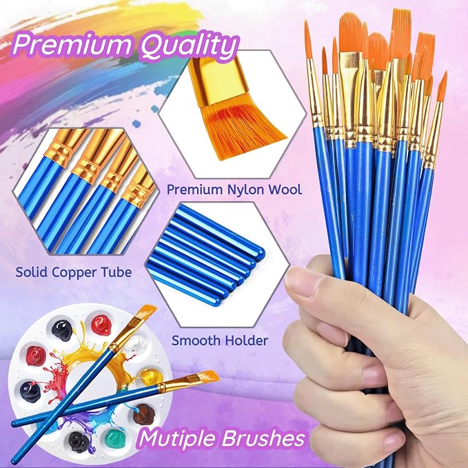 264PCS Valued Paint Brushes and Palettes Set，24Pack of 240PCS Paint Brushes Bulk, 24 Paint Paint Trays, Artist Acrylic Brushes Nylon Brush Head, Suitable for All Purpose Oil Watercolor Painting Se