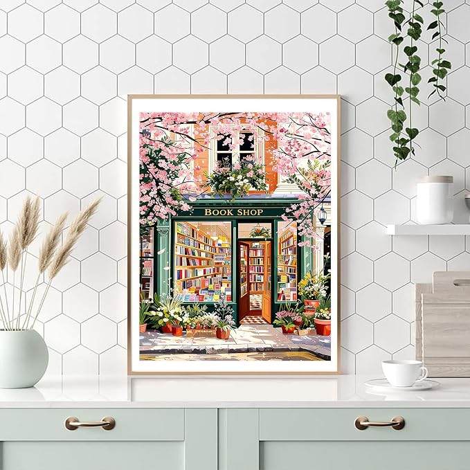 HITO Book Shop Paint by Numbers Kit for Adults 16x20 Inch Frameless | Book Shop Paint by Number for Adults, Paint by Numbers Kit for Adults Beginner for Gift Home Wall Decor