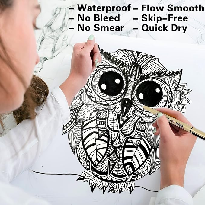 Muchcute Micro Fineliner Drawing Art Pens,12 Black Art Supplies Adult Craft | Waterproof Archival Ink Artist Fine Line Markers Liner, Sketch Outline Anime Gifts Manga Sketching Watercolor Zentangle Stuff