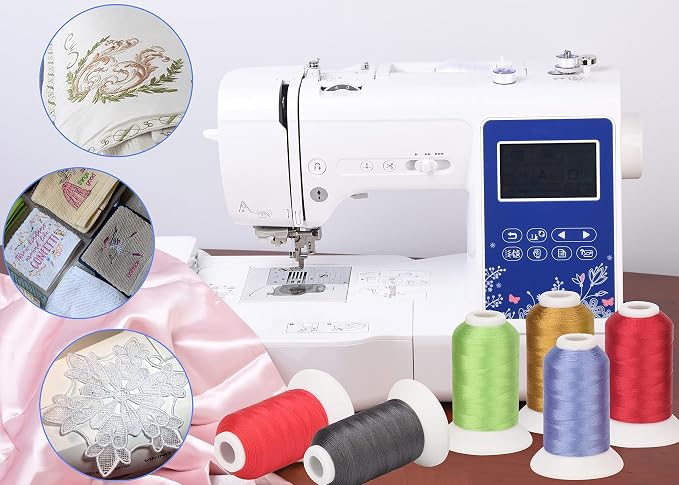 Simthread 63 Colors Polyester Embroidery Machine Thread Kit | 40 Weight for Brother Babylock Janome Singer Pfaff Husqvarna Bernina Embroidery,500M/550Y spool