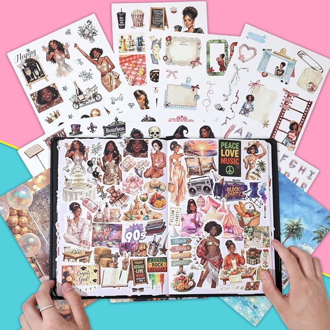 250+ Black Girl Vinyl Decal Stickers Book for Planners, Laptop, Journals