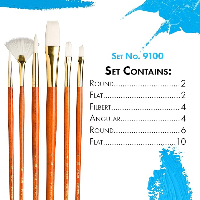 Princeton RealValue Brush Set, White Taklon, Orange Handle, 6 Piece, 1 Count