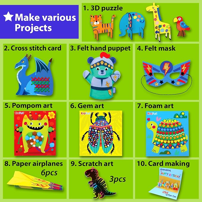 KRAFUN Toddler Beginner Art & Craft Kit Ages 3-5 | 10 Envelopes