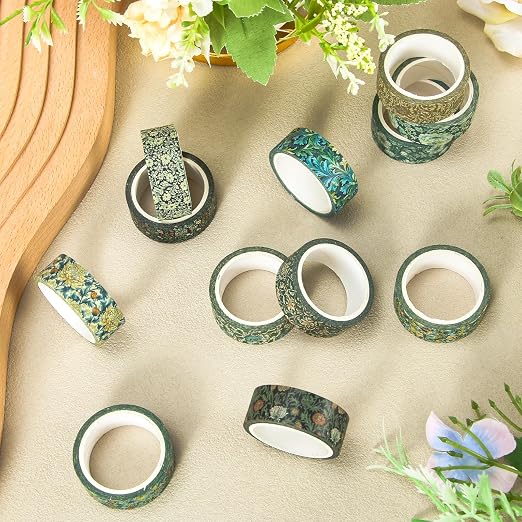Whaline 12 Rolls Washi Tape Masking Tape Set, Vintage Floral | Greenery Flower Botanical, Wrapping Paper Tapes Boxed, for Scrapbook Journal DIY Art Crafts, 0.6 In x 16.4 Ft